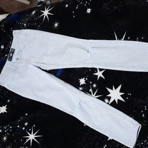 Blue & White pin stripe Hollister Crop Jeans